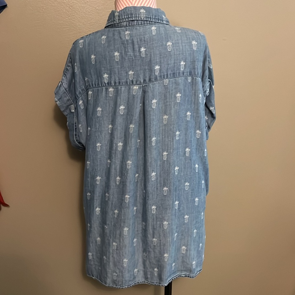 Rails Chambray Blue Pineapple Short Sleeve Button… - image 5
